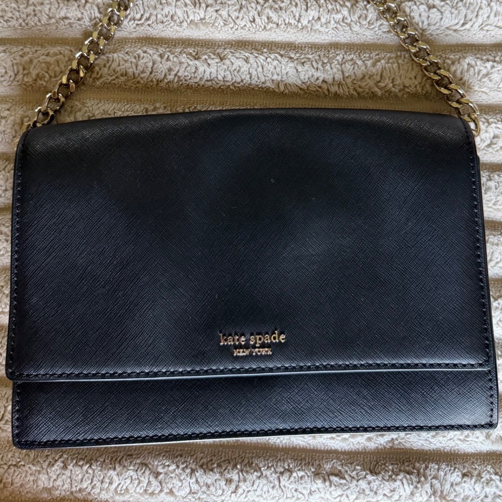 Kate Spade‎ New York Black Saffiano Leather Chain Crossbody Bag Gold Hardware